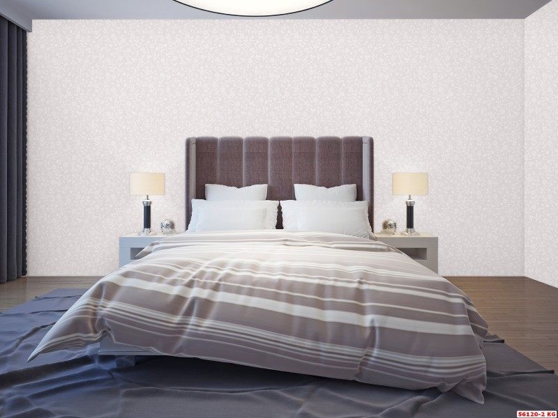 Tường đầu giường ngủ được trang trí đẹp bằng mẫu giấy dán tường có họa tiết hoa văn tinh tế.